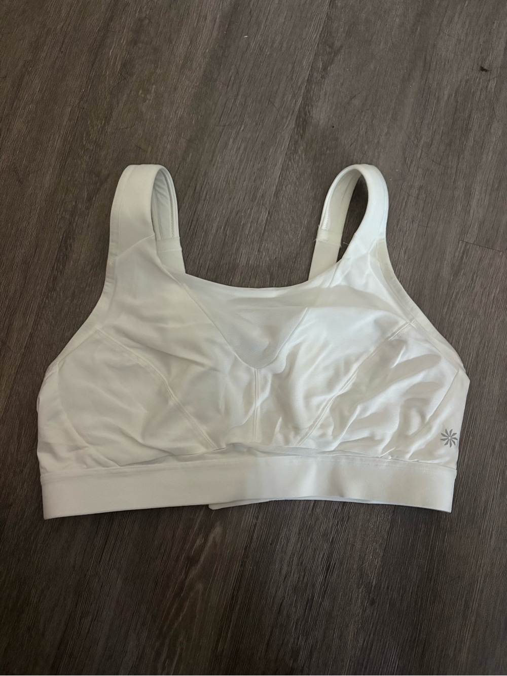 Athleta White Sports Bra with mesh neckline Sz 36D